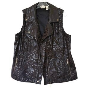Zenergy by Chicos Criusin Zebra Print Moto Vest Chocolate Brown Size 3 (XL)